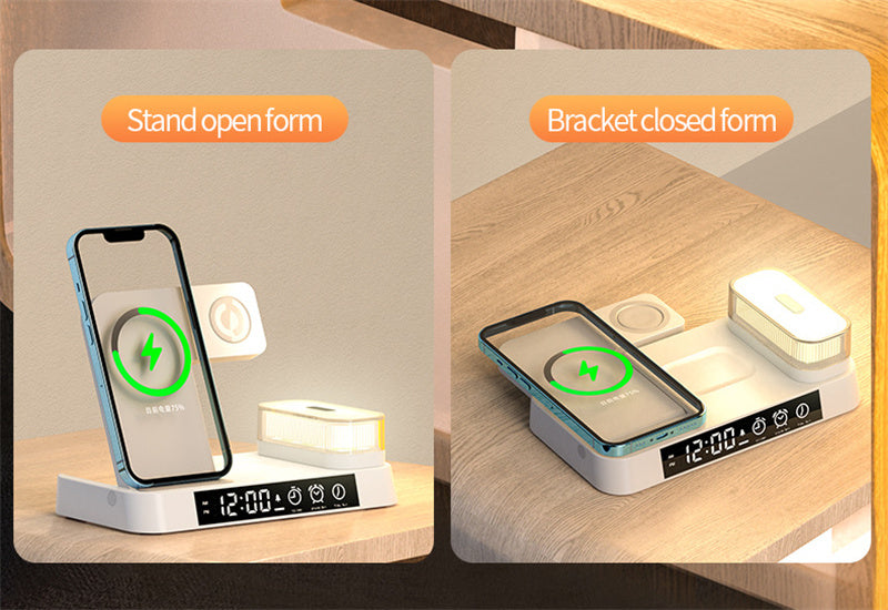 3 In 1 Foldable Wireless Charger Stand , Alarm Clock Display, With Removable Magnetic RGB Night Light A Ton of Goods