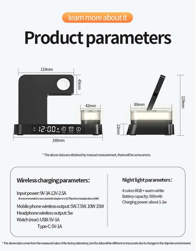 3 In 1 Foldable Wireless Charger Stand , Alarm Clock Display,  With Removable Magnetic RGB Night Light A Ton of Goods