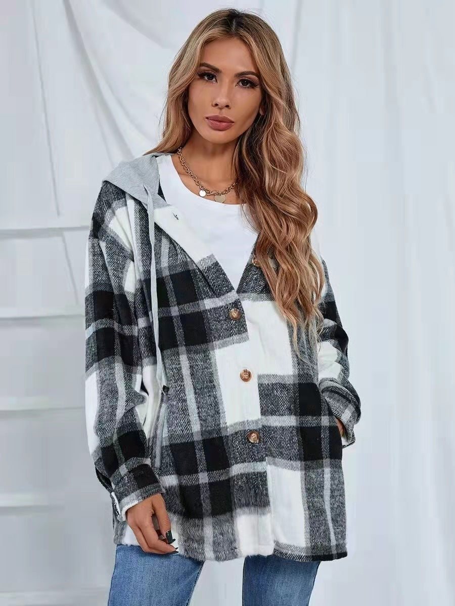 Women Cardigan Women's Plaid Woolen Coat A Ton of Goods