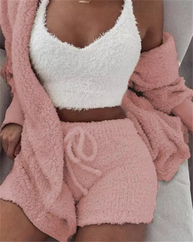 Winter Sexy Women Home Wear Suit Casual Pajamas Set Lady Female Soft Warm Long Sleeve Exposed Navel Vest Shorts Set A Ton of Goods