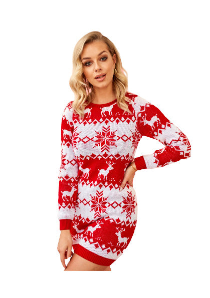 Women's Elk Snowflake Brocade Sweater Female Dress A Ton of Goods