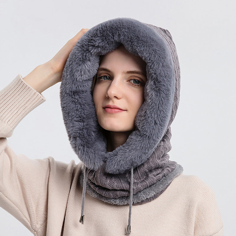 Winter Thick Plush Hat With Scarf Windproof Warm Knit Hats Hooded For Women A Ton of Goods