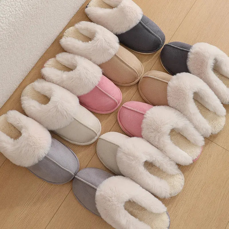 Winter Warm Plush Home Slippers Indoor Fur Slippers Women Soft Lined Cotton Shoes Comfy Non-Slip Bedroom Fuzzy House Shoes Women Couple A Ton of Goods