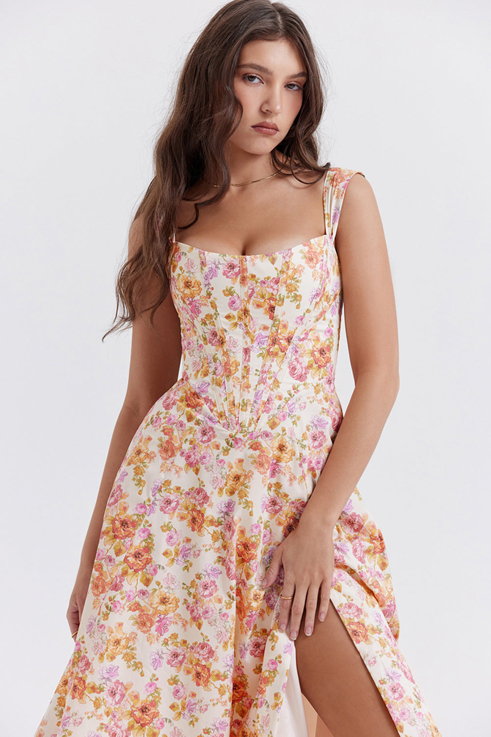 Temperament Waist-controlled Slimming Sexy Suspenders Split Floral Dress A Ton of Goods