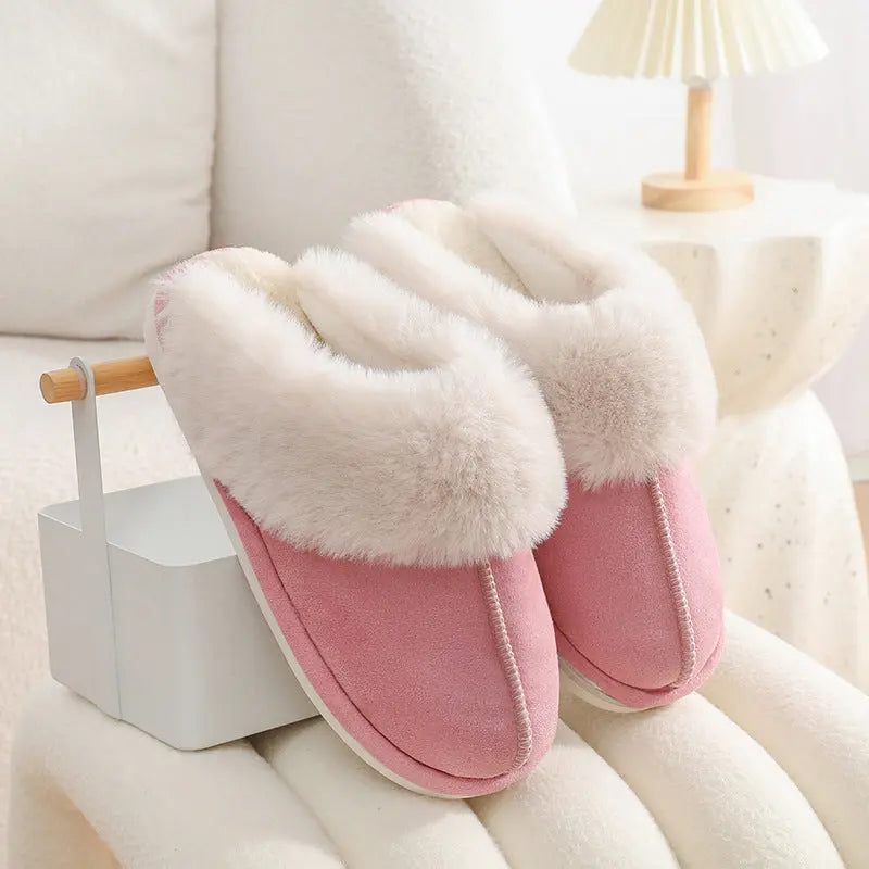 Winter Warm Plush Home Slippers Indoor Fur Slippers Women Soft Lined Cotton Shoes Comfy Non-Slip Bedroom Fuzzy House Shoes Women Couple A Ton of Goods