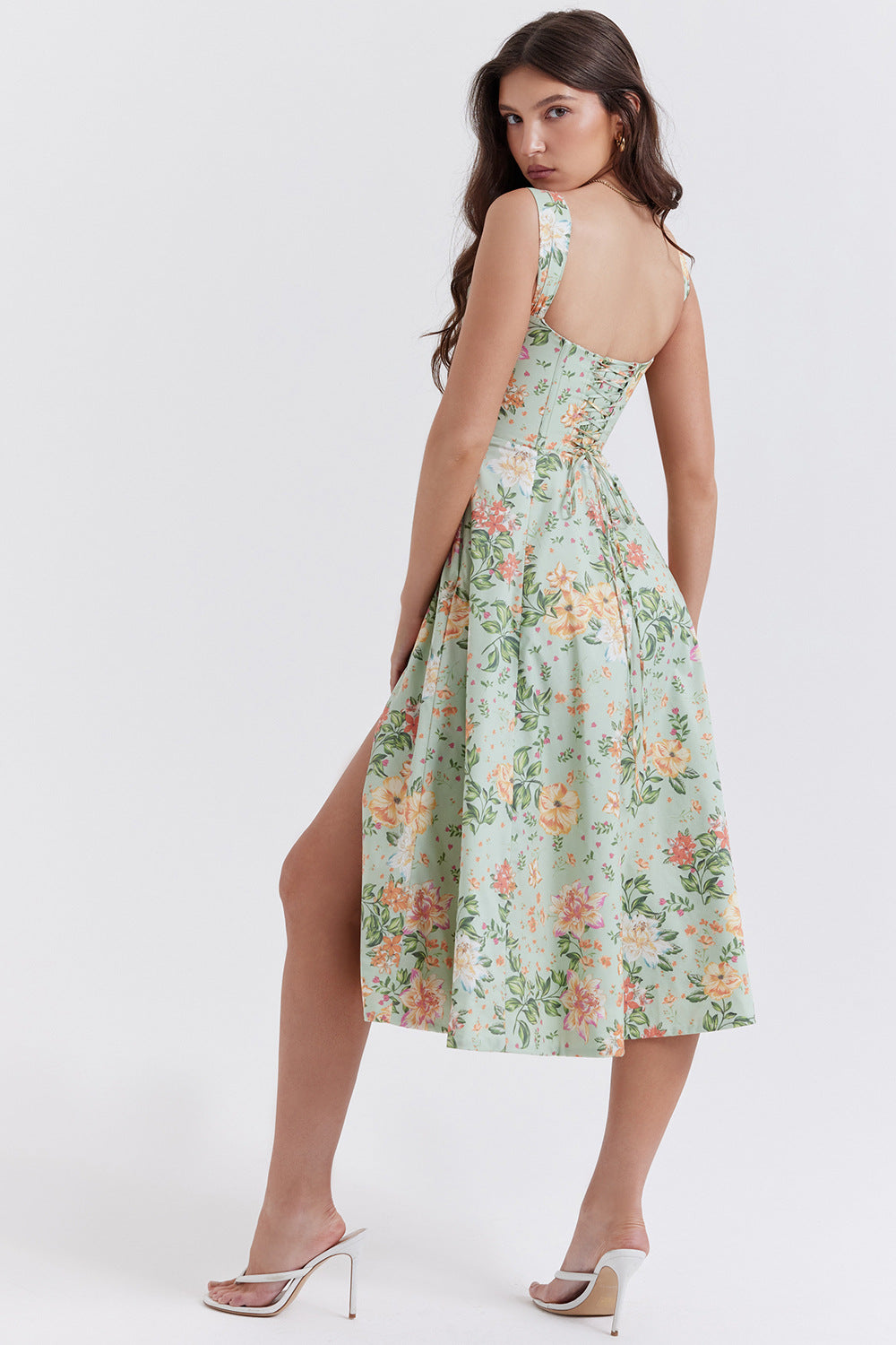 Temperament Waist-controlled Slimming Sexy Suspenders Split Floral Dress A Ton of Goods