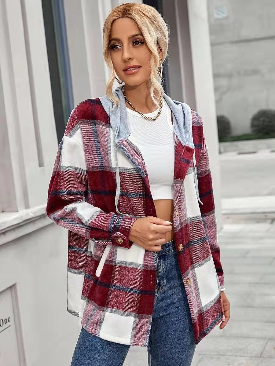 Women Cardigan Women's Plaid Woolen Coat A Ton of Goods