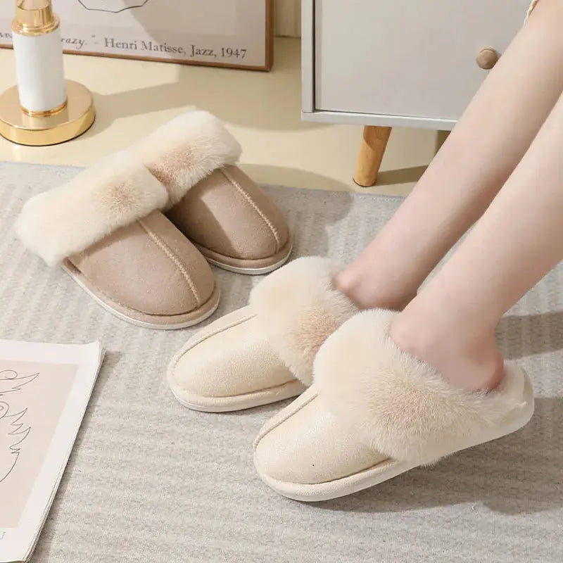 Winter Warm Plush Home Slippers Indoor Fur Slippers Women Soft Lined Cotton Shoes Comfy Non-Slip Bedroom Fuzzy House Shoes Women Couple A Ton of Goods