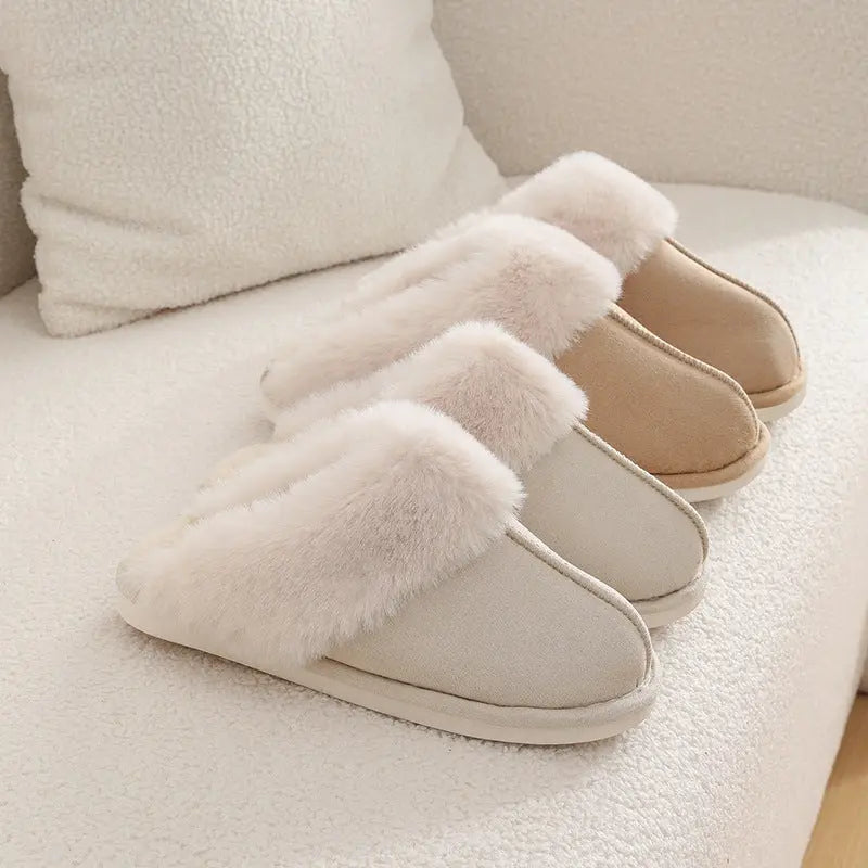 Winter Warm Plush Home Slippers Indoor Fur Slippers Women Soft Lined Cotton Shoes Comfy Non-Slip Bedroom Fuzzy House Shoes Women Couple A Ton of Goods