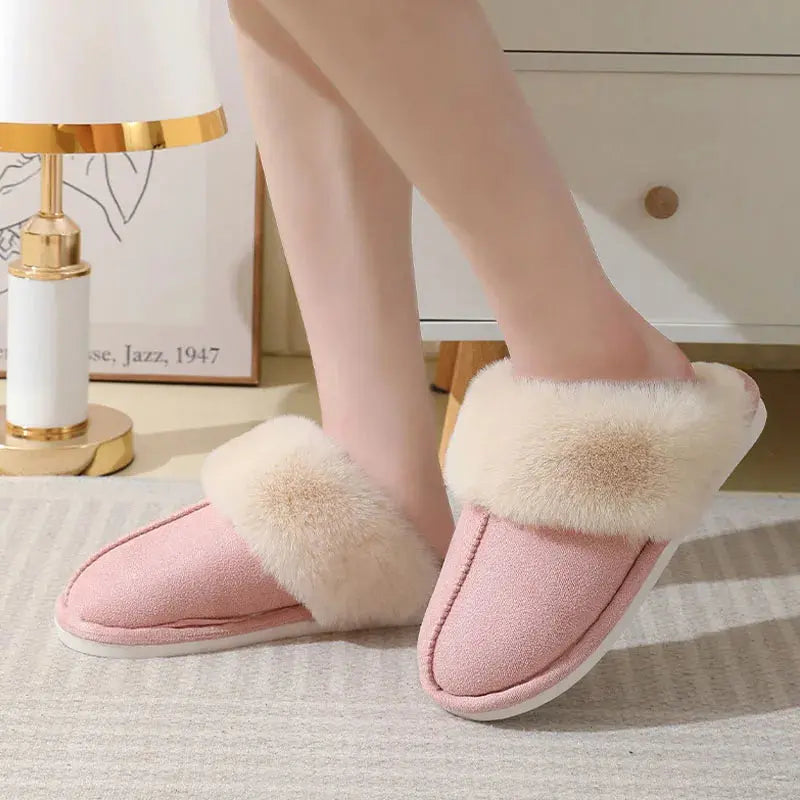 Winter Warm Plush Home Slippers Indoor Fur Slippers Women Soft Lined Cotton Shoes Comfy Non-Slip Bedroom Fuzzy House Shoes Women Couple A Ton of Goods