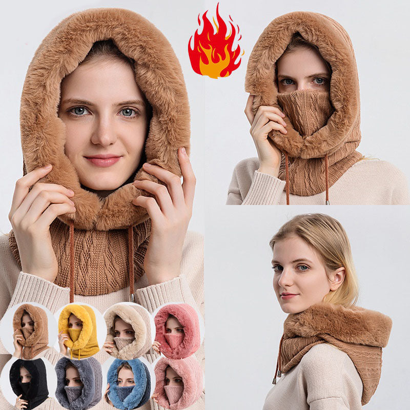 Winter Thick Plush Hat With Scarf Windproof Warm Knit Hats Hooded For Women A Ton of Goods