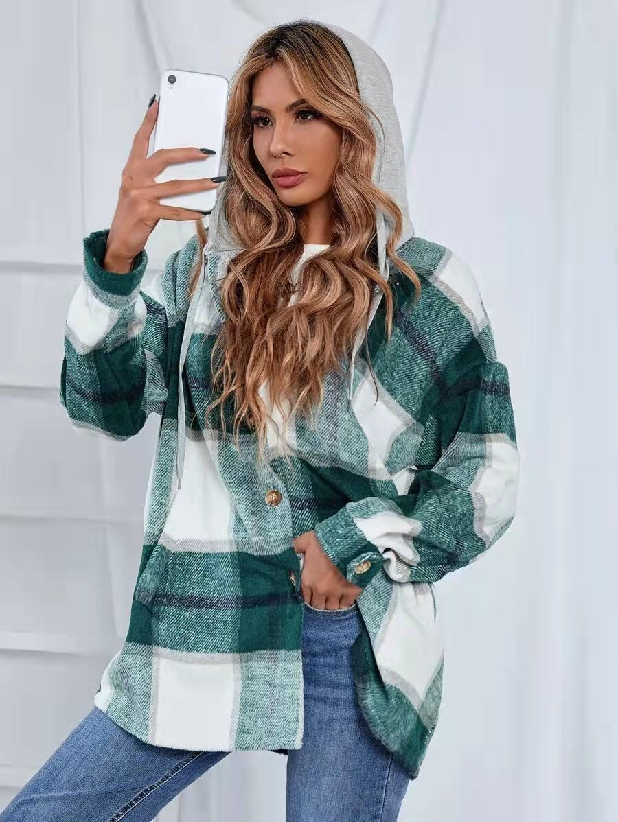 Women Cardigan Women's Plaid Woolen Coat A Ton of Goods