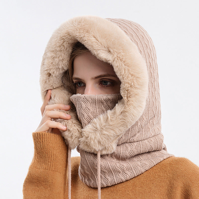 Winter Thick Plush Hat With Scarf Windproof Warm Knit Hats Hooded For Women A Ton of Goods