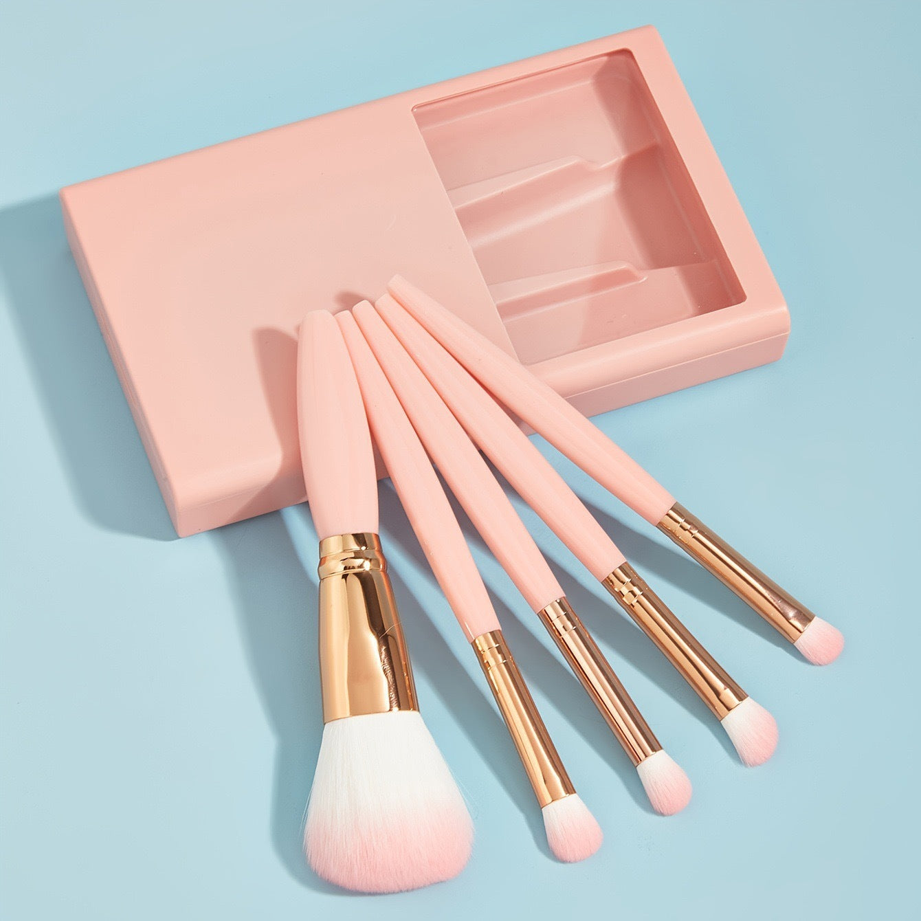 5 PCs Makeup Brushes With Mirror Travel Set A Ton of Goods