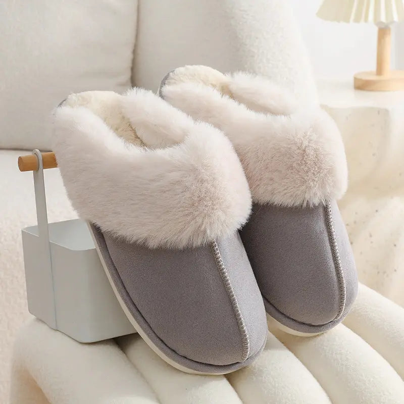 Winter Warm Plush Home Slippers Indoor Fur Slippers Women Soft Lined Cotton Shoes Comfy Non-Slip Bedroom Fuzzy House Shoes Women Couple A Ton of Goods