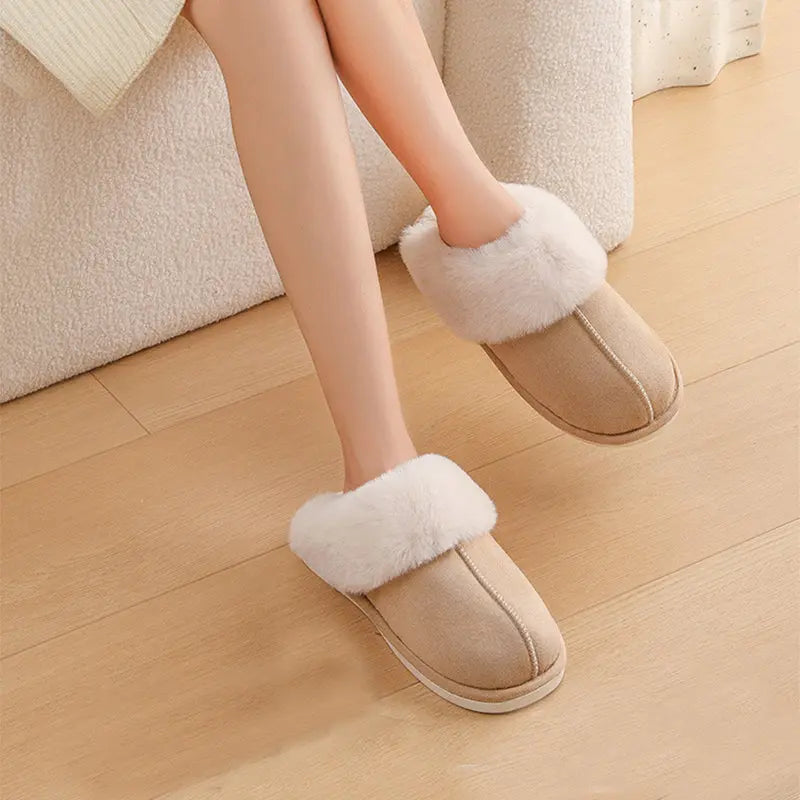 Winter Warm Plush Home Slippers Indoor Fur Slippers Women Soft Lined Cotton Shoes Comfy Non-Slip Bedroom Fuzzy House Shoes Women Couple A Ton of Goods