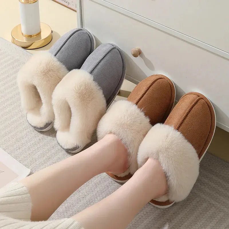 Winter Warm Plush Home Slippers Indoor Fur Slippers Women Soft Lined Cotton Shoes Comfy Non-Slip Bedroom Fuzzy House Shoes Women Couple A Ton of Goods