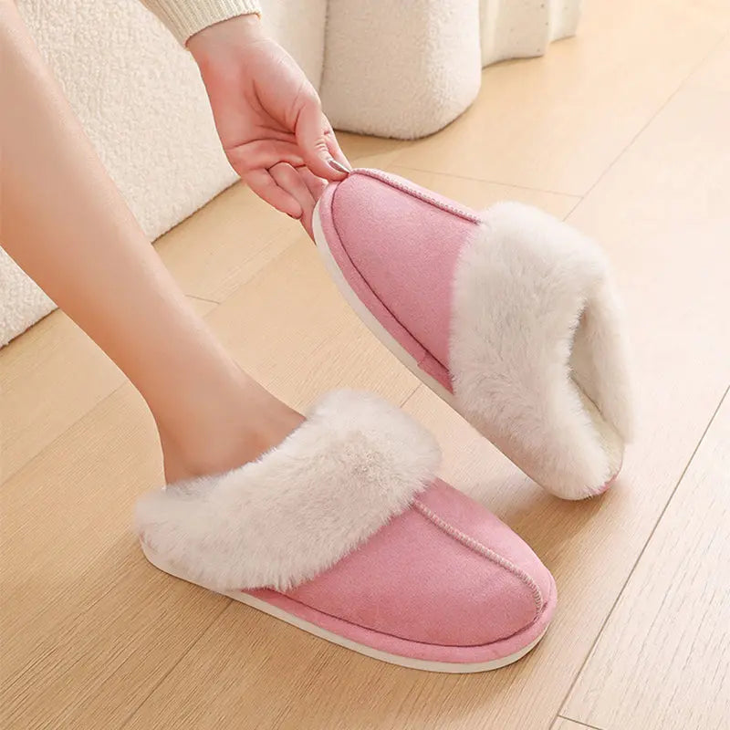 Winter Warm Plush Home Slippers Indoor Fur Slippers Women Soft Lined Cotton Shoes Comfy Non-Slip Bedroom Fuzzy House Shoes Women Couple A Ton of Goods