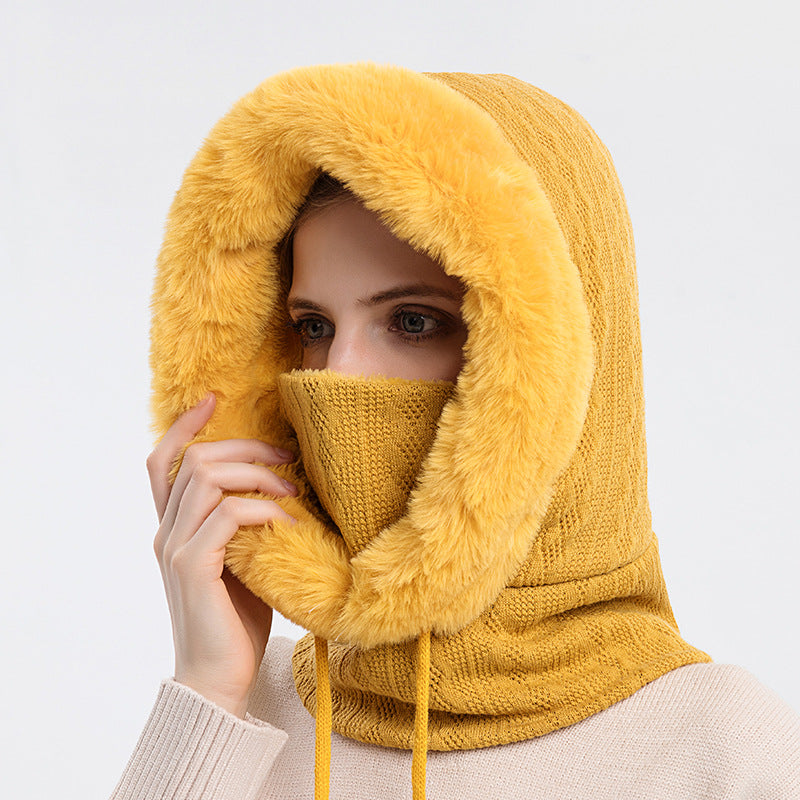 Winter Thick Plush Hat With Scarf Windproof Warm Knit Hats Hooded For Women A Ton of Goods