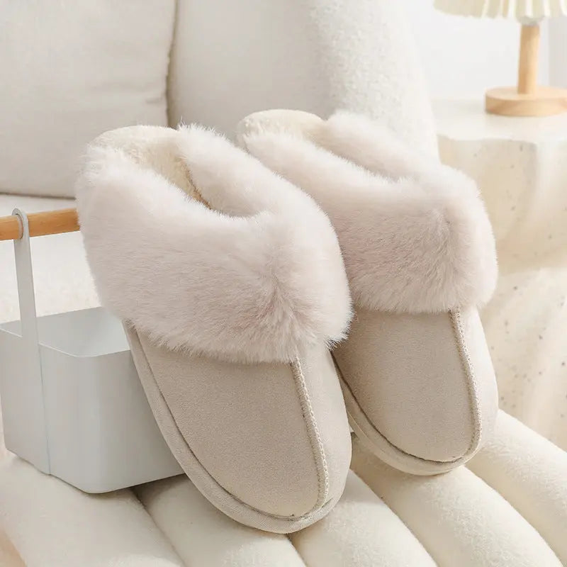 Winter Warm Plush Home Slippers Indoor Fur Slippers Women Soft Lined Cotton Shoes Comfy Non-Slip Bedroom Fuzzy House Shoes Women Couple A Ton of Goods