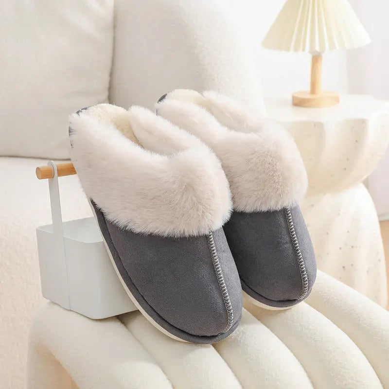 Winter Warm Plush Home Slippers Indoor Fur Slippers Women Soft Lined Cotton Shoes Comfy Non-Slip Bedroom Fuzzy House Shoes Women Couple A Ton of Goods