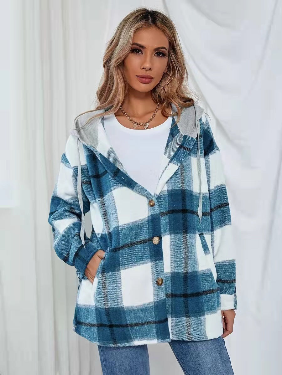 Women Cardigan Women's Plaid Woolen Coat A Ton of Goods