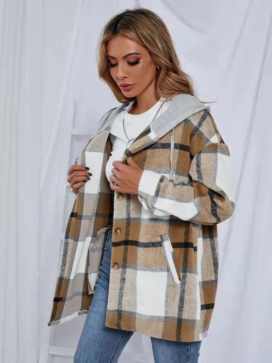 Women Cardigan Women's Plaid Woolen Coat A Ton of Goods